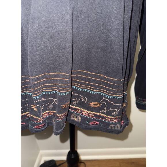 Bit & Bridle Black Embroidered Western Horse Long Sleeve TShirt Womens XL - Picture 3 of 8